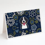 Blue Flowers Bernese Mountain Dog Greeting Cards And Envelopes Pack Of 8