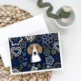 Blue Flowers Beagle Greeting Cards And Envelopes Pack Of 8