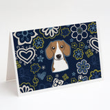 Blue Flowers Beagle Greeting Cards And Envelopes Pack Of 8