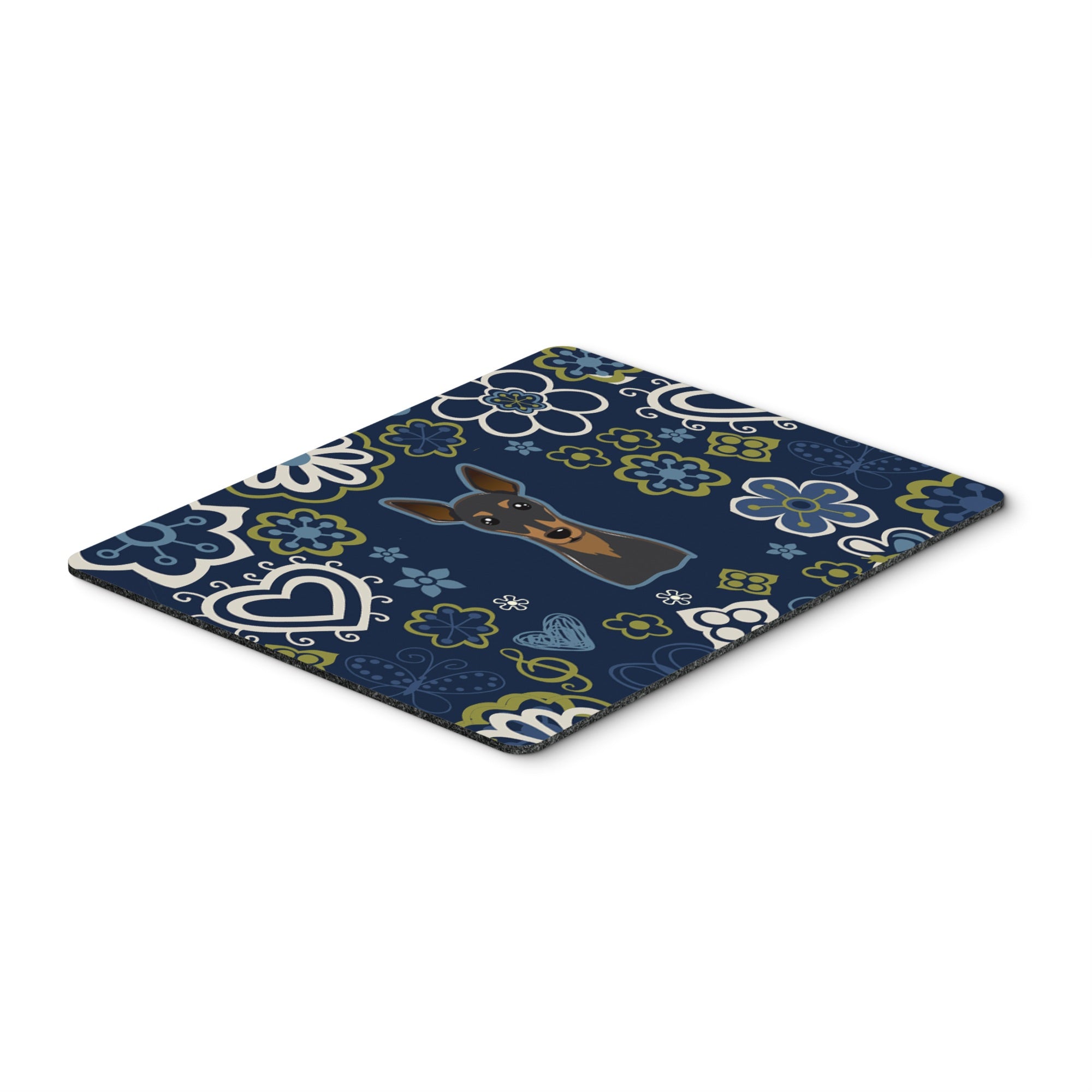Blue Flowers Min Pin Mouse Pad, Hot Pad Or Trivet