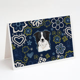 Blue Flowers Border Collie Greeting Cards And Envelopes Pack Of 8