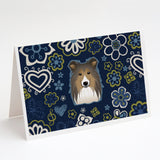 Blue Flowers Sheltie Greeting Cards And Envelopes Pack Of 8