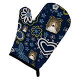 Caroline'S Treasures Blue Flowers Sheltie, Large, Multicolor Oven Mitt