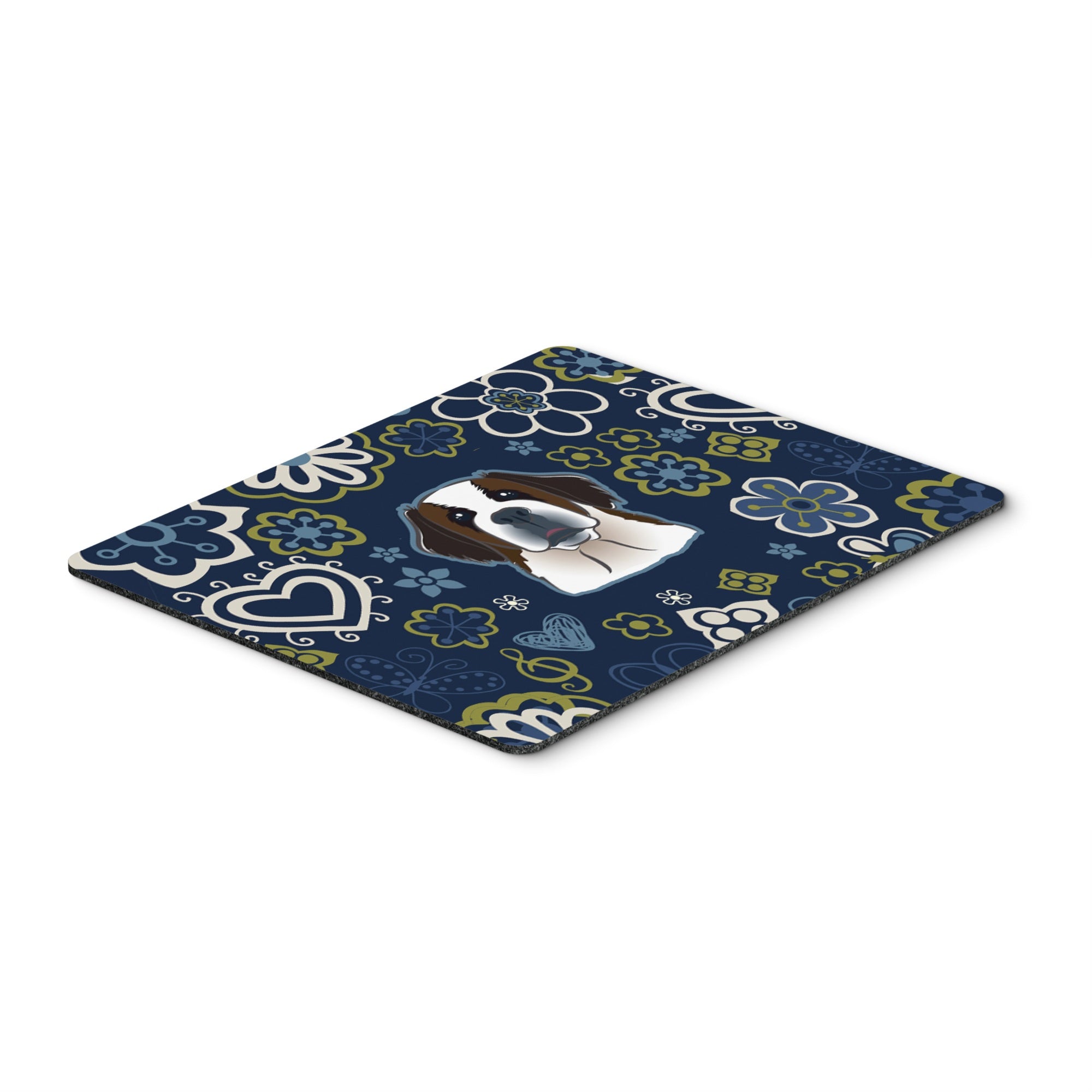 Blue Flowers Saint Bernard Mouse Pad, Hot Pad Or Trivet