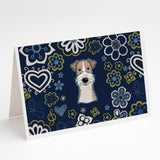 Blue Flowers Wire Haired Fox Terrier Greeting Cards And Envelopes Pack Of 8
