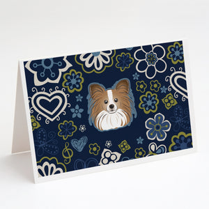 Blue Flowers Papillon Greeting Cards And Envelopes Pack Of 8
