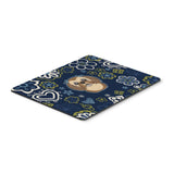 Blue Flowers Chocolate Brown Shih Tzu Mouse Pad, Hot Pad Or Trivet
