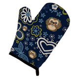 Caroline'S Treasures Blue Flowers Chocolate Brown Shih Tzu, Large, Multicolor Oven Mitt
