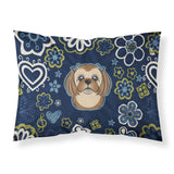 Blue Flowers Chocolate Brown Shih Tzu Fabric Standard Pillowcase