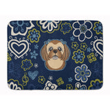Caroline'S Treasures Blue Flowers Chocolate Brown Shih Tzu Floor Mat, 19 X 27, Multicolor