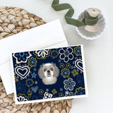 Blue Flowers Gray Silver Shih Tzu Greeting Cards And Envelopes Pack Of 8