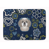 Caroline'S Treasures Blue Flowers Gray Silver Shih Tzu Floor Mat, 19 X 27, Multicolor