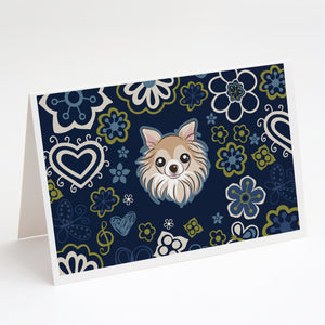 Blue Flowers Chihuahua Greeting Cards And Envelopes Pack Of 8