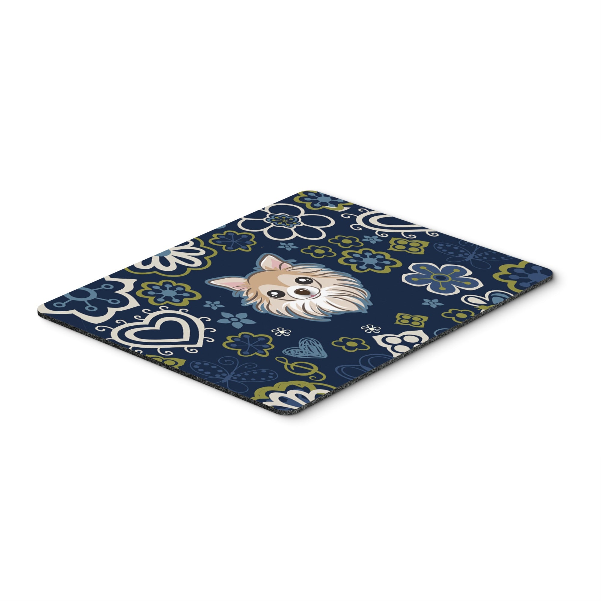 Blue Flowers Chihuahua Mouse Pad, Hot Pad Or Trivet