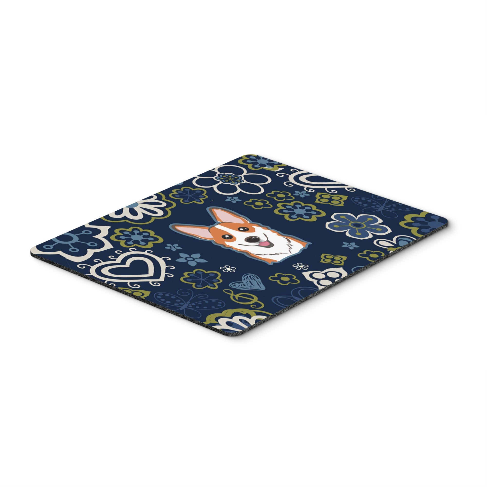 Blue Flowers Red Corgi Mouse Pad, Hot Pad Or Trivet