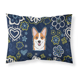 Blue Flowers Red Corgi Fabric Standard Pillowcase