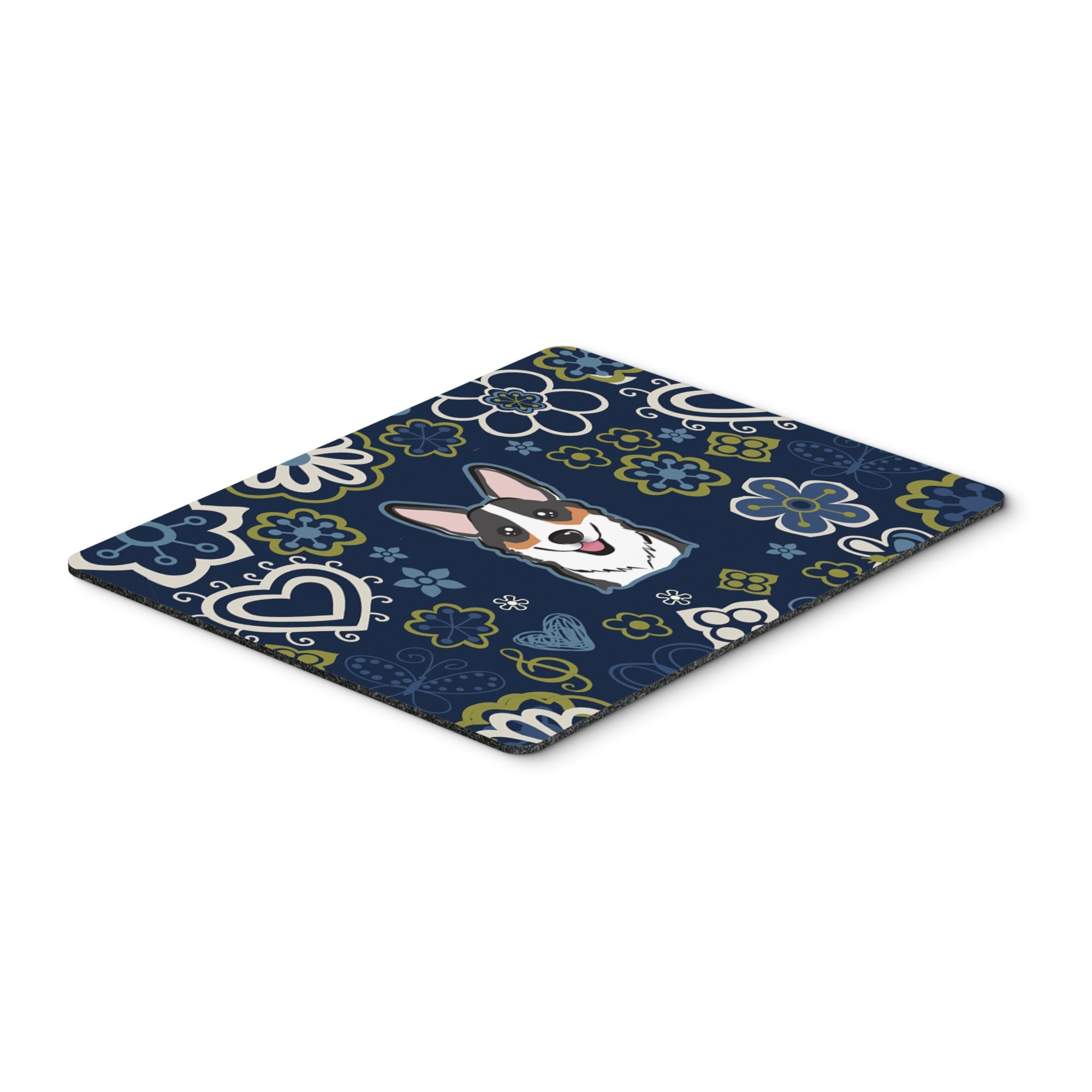 Blue Flowers Tricolor Corgi Mouse Pad, Hot Pad Or Trivet