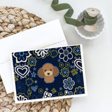 Blue Flowers Chocolate Brown Poodle Greeting Cards And Envelopes Pack Of 8