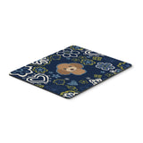 Blue Flowers Chocolate Brown Poodle Mouse Pad, Hot Pad Or Trivet