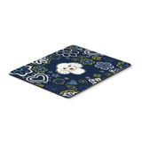 Blue Flowers White Poodle Mouse Pad, Hot Pad Or Trivet