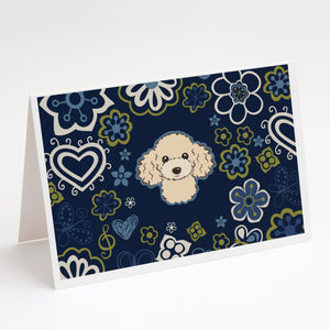 Blue Flowers Buff Poodle Greeting Cards And Envelopes Pack Of 8