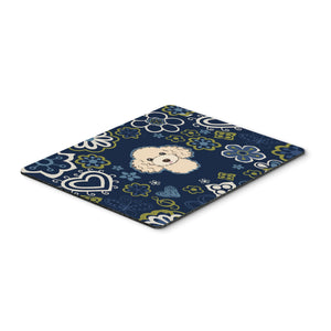 Blue Flowers Buff Poodle Mouse Pad, Hot Pad Or Trivet