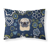 Blue Flowers Fawn Pug Fabric Standard Pillowcase