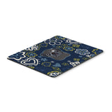 Blue Flowers Black Pug Mouse Pad, Hot Pad Or Trivet