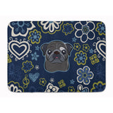 Caroline'S Treasures Blue Flowers Black Pug Floor Mat, 19 X 27, Multicolor