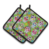 Caroline'S Treasures Day Of The Dead Green Pair Of Pot Holders, 7.5Hx7.5W, Multicolor