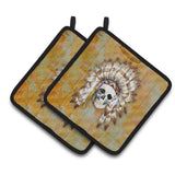Caroline'S Treasures Day Of The Dead Indian Skull Pair Of Pot Holders, 7.5Hx7.5W, Multicolor