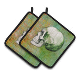 Caroline'S Treasures Day Of The Dead Green Skull Pair Of Pot Holders, 7.5Hx7.5W, Multicolor