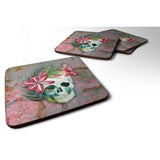 Caroline'S Treasures Day Of The Dead Skull Flowers Foam Coaster Set Of 4, 3.5, Multicolor