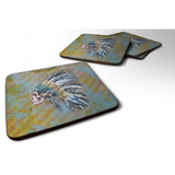 Caroline'S Treasures Day Of The Dead Indian Chief Skull Foam Coaster Set Of 4, 3.5, Multicolor