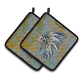 Caroline'S Treasures Day Of The Dead Indian Chief Skull Pair Of Pot Holders, 7.5Hx7.5W, Multicolor