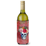 Caroline'S Treasures Day Of The Dead Red Flowers Skull Wine Bottle Beverage Insulator Hugger, 750 Ml, Multicolor