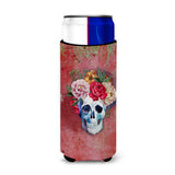 Caroline'S Treasures Day Of The Dead Red Flowers Skull Michelob Ultra Hugger For Slim Cans, Slim Can, Multicolor