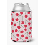 Caroline'S Treasures Cherries On Pink Can Or Bottle Hugger, Can Hugger, Multicolor