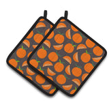 Caroline'S Treasures Oranges On Gray Pair Of Pot Holders, 7.5Hx7.5W, Multicolor
