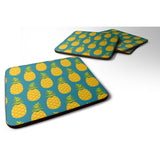 Caroline'S Treasures Pineapples On Teal Foam Coaster Set Of 4, 3.5, Multicolor