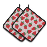 Caroline'S Treasures Strawberries On Pink Pair Of Pot Holders, 7.5Hx7.5W, Multicolor
