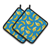 Caroline'S Treasures Bananas On Blue Pair Of Pot Holders, 7.5Hx7.5W, Multicolor