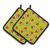 Caroline'S Treasures Watermelon On Lime Green Pair Of Pot Holders, 7.5Hx7.5W, Multicolor