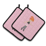 Caroline'S Treasures Ballerina Red Head Releve Pair Of Pot Holders, 7.5Hx7.5W, Multicolor