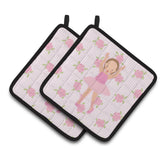 Caroline'S Treasures Ballerina Brown Hair Ponytails Pair Of Pot Holders, 7.5Hx7.5W, Multicolor