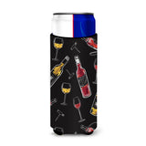 Caroline'S Treasures Red & White Wine On Black Michelob Ultra Hugger For Slim Cans, Slim Can, Multicolor