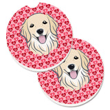 Caroline'S Treasures Bb5275Carc Golden Retriever Hearts Cup Holder Car Coasters (Set Of 2), 2.56, Multicolor