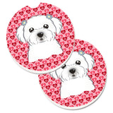 Caroline'S Treasures Maltese Hearts Set Of 2 Cup Holder Car Coasters, 2.56, Multicolor