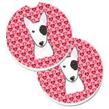Caroline'S Treasures Bull Terrier Hearts Set Of 2 Cup Holder Car Coasters, 2.56, Multicolor