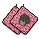 Caroline'S Treasures Longhair Black & Tan Dachshund Hearts Pair Of Pot Holders, 7.5Hx7.5W, Multicolor